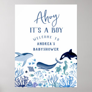 Ahoy Het is een Boy Blue Onder het Zee Baby shower Poster