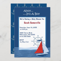 Ahoy Het is een Boy Blue Zeilboot Baby shower Kaart