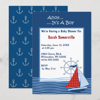 Ahoy Het is een Boy Blue Zeilboot Baby shower Kaart