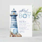 Ahoy Het is een Boy Nautical Lighthouse Baby showe Kaart (Staand voorkant)