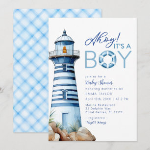 Ahoy Het is een Boy Nautical Lighthouse Baby showe Kaart