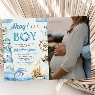Ahoy Het is een Boy Nautisch Baby shower Foto Kaart