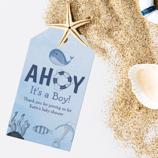 Ahoy Het is een Boy Ocean Animals Kustdieren Baby Cadeaulabel
