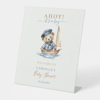 Ahoy het is een Boy Teddy Bear Baby shower Welkom Reclamebord Met Voetstuk