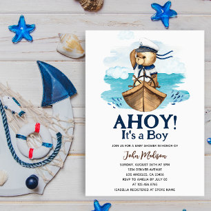 Ahoy Het is een Boy Teddy Bear Sailor Baby shower Kaart