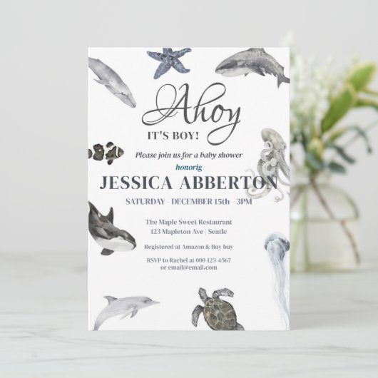 Ahoy, het is een Boy Waterverf Baby shower Kaart (Staand voorkant)