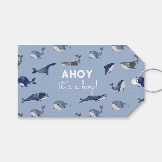 AHOY Het is een Boy Whale Baby shower Cadeaulabel (Voorkant (Horizontaal))