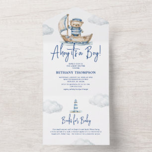 Ahoy het is een Jong Teddybeer Baby Shower All In One Uitnodiging