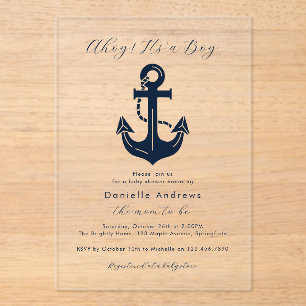 Ahoy Het is een Jongen Acryl Baby Shower Nautilus Uitnodigingen