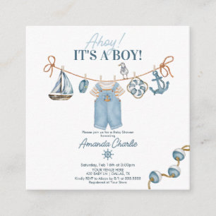 Ahoy het is een jongen Baby Shower Informatiekaartje
