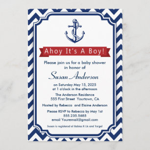 Ahoy. Het is een jongen! baby shower Uitnodiging
