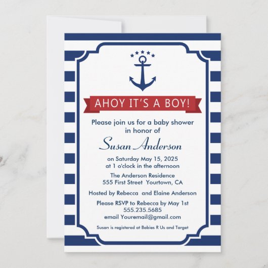 Ahoy. Het is een jongen! baby shower Uitnodiging (Voorkant)