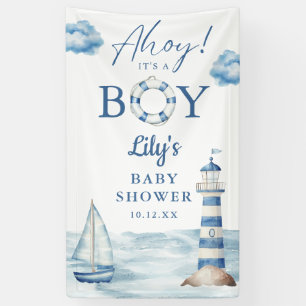 Ahoy het is een jongen baby shower welkom spandoek