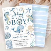 Ahoy het is een jongen babyfeestje blauw nautisch 