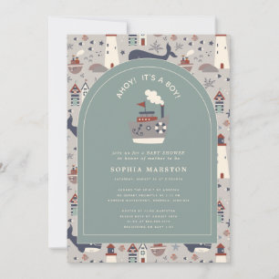 Ahoy Het is een Jongen Blauw Nautical Baby Shower Kaart