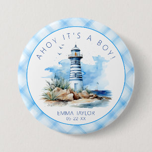 Ahoy het is een jongen blauw nautisch Baby shower  Ronde Button 7,6 Cm