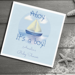 Ahoy, het is een jongen! Blauwe Baby Borrel Servet