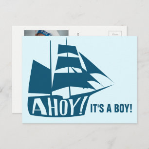 Ahoy, het is een jongen! Blue Nautical Threadtic B Briefkaart