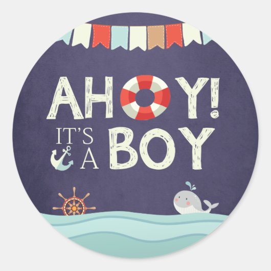Ahoy Het is een jongen Envelope sticker Nautical (Voorkant)
