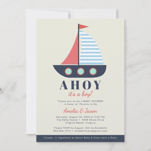 Ahoy Het is een Jongen Koppels Baby shower Uitnodi Kaart (Voorkant)
