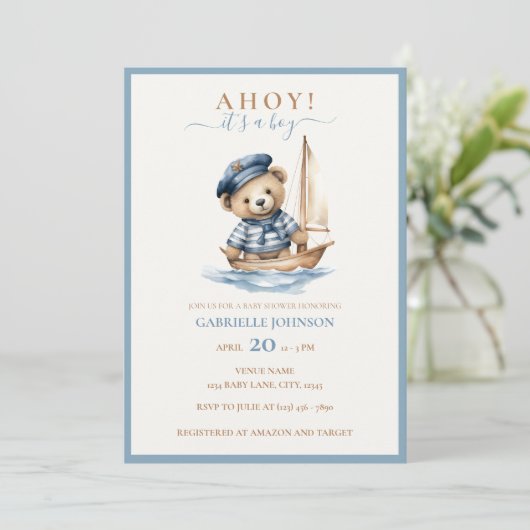 Ahoy, het is een jongen! minimalistisch nautisch B Kaart (Staand voorkant)