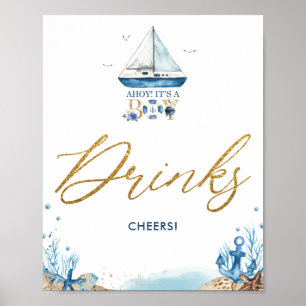 Ahoy Het is een jongen Nautical Baby shower Drinke Poster
