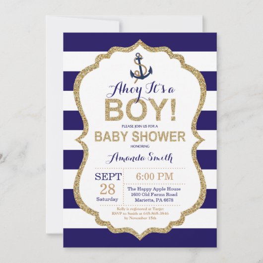 Ahoy, het is een jongen! Nautical Baby shower Invi Kaart (Voorkant)