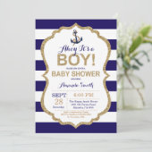 Ahoy, het is een jongen! Nautical Baby shower Invi Kaart (Staand voorkant)