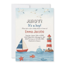 Ahoy Het is een Jongen Nautical Baby shower Invita