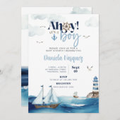Ahoy. Het is een Jongen Nautical Baby shower Uitno Kaart (Voorkant / Achterkant)