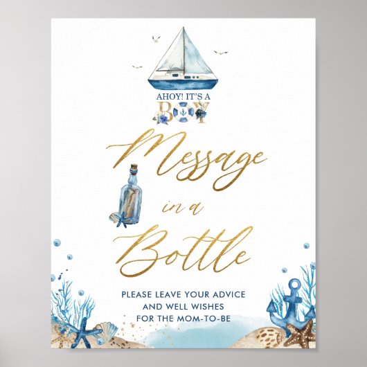 Ahoy Het is een Jongen Nautical Message in een Bot Poster (Voorkant)