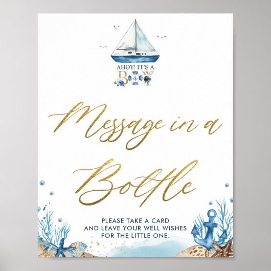 Ahoy Het is een Jongen Nautical Message in een Bot Poster (Voorkant)