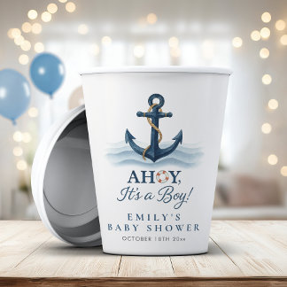 Ahoy Het is een jongen Nautical Navy Blue Baby sho Papieren Bekers