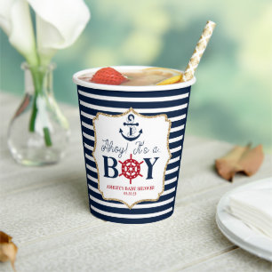 Ahoy Het is een jongen Nautical Navy Blue Baby sho Papieren Bekers