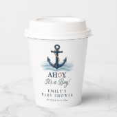 Ahoy Het is een jongen Nautical Navy Blue Baby sho Papieren Bekers (Voorkant)