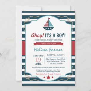 Ahoy, het is een jongen! Nautical Navy & Red Baby Kaart