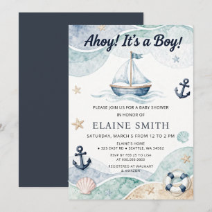 Ahoy het is een jongen Nautilus strand baby shower Kaart