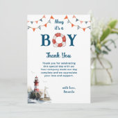Ahoy Het is een Jongen Nautisch Baby shower Bedankkaart (Staand voorkant)