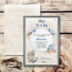 Ahoy het is een jongen nautisch baby shower kaart