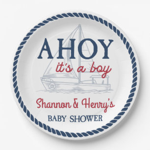 Ahoy Het is een Jongen Nautisch Baby shower Papieren Bordje