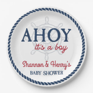 Ahoy Het is een Jongen Nautisch Baby shower Papieren Bordje