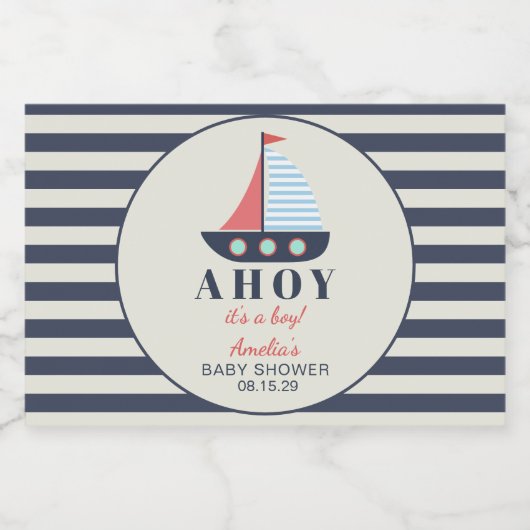 Ahoy Het is een Jongen Nautisch Baby shower Sparkling Wijnetiket (Enkel label)