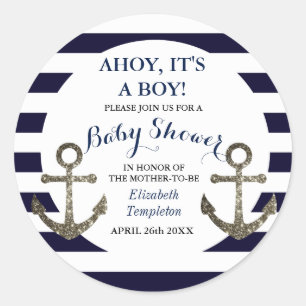 Ahoy Het is een Jongen Nautisch Baby shower Sticke Ronde Sticker