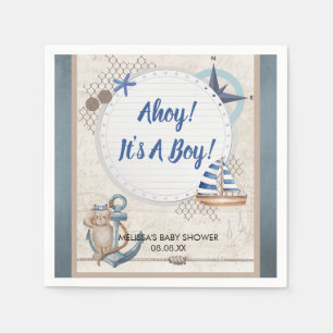 Ahoy het is een jongen nautisch thema baby shower servet