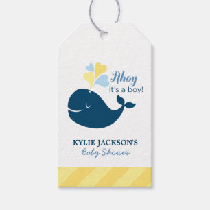 Ahoy, het is een jongen Nautisch walvis babyshower Cadeaulabel