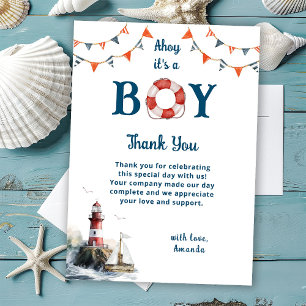 Ahoy het is een jongen Nautische baby shower Bedankkaart