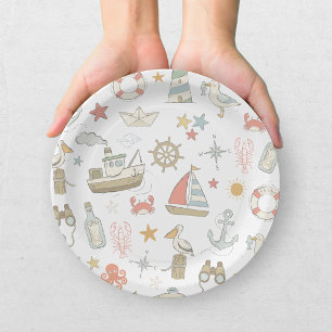 Ahoy het is een Jongen Nautische Baby Shower Papieren Bordje