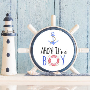 Ahoy het is een jongen! Nautische baby shower Ronde Sticker