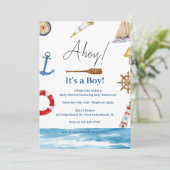 Ahoy Het is een Jongen Nautische Baby Shower Uitno Kaart (Staand voorkant)