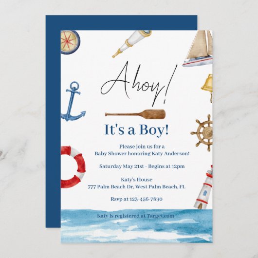 Ahoy Het is een Jongen Nautische Baby Shower Uitno Kaart (Voorkant / Achterkant)